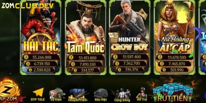 Kho trò chơi nổ hũ phong phú tại ZOMCLUB